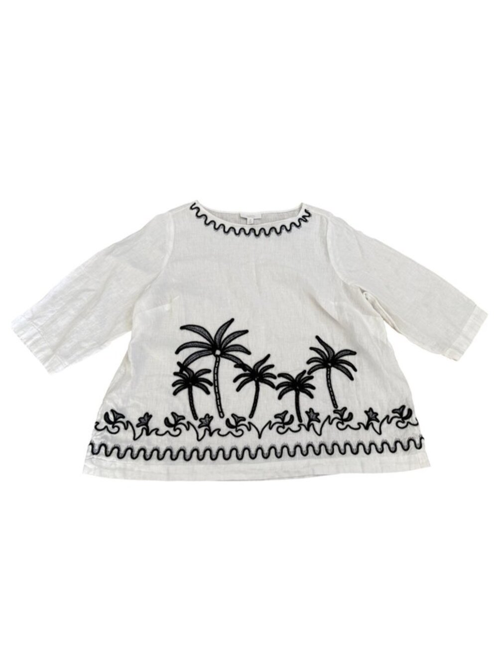 Charter Club Luxury 100% Linen Embroidered Plus Sz 2X White Navy Palm Trees 3/4